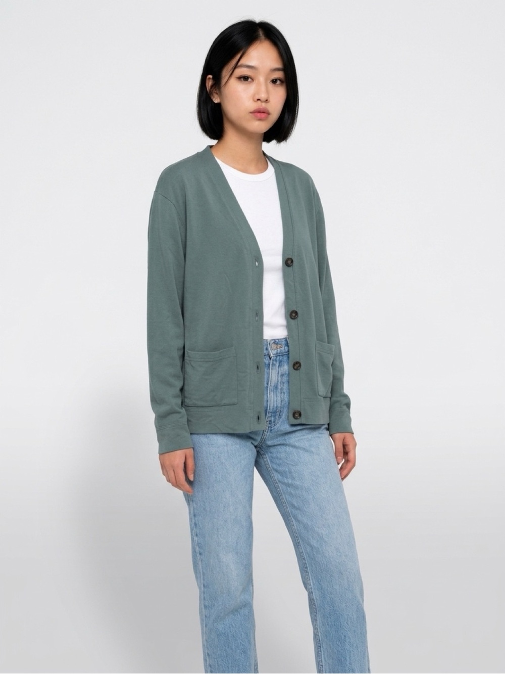tentree Teal Button-Up V-Neck Men's Cardigan